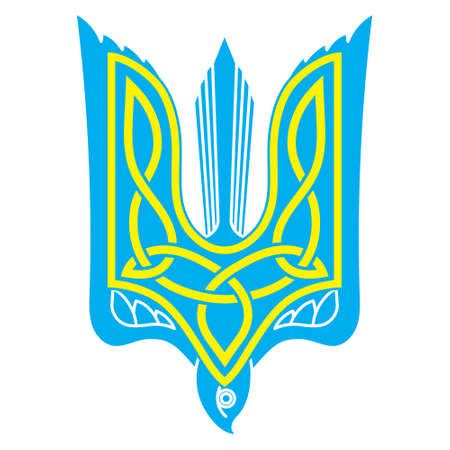 Design with the Trident - the main element of the state emblem of Ukraine in the form of a golden trident of a special shape on a blue field.のイラスト素材
