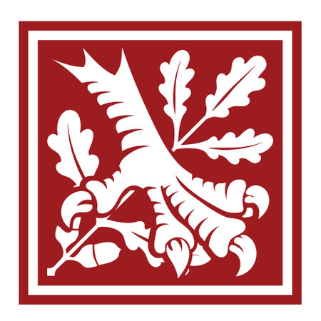 Scandinavian Viking design. Paw of an Eagle Bird of Prey and an oak branch with leaves and acorns in a retro vintage styleのイラスト素材