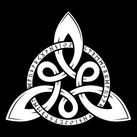 Ancient Scandinavian design. Runic circle, futhark drawn in vintage style and Celtic pattern
