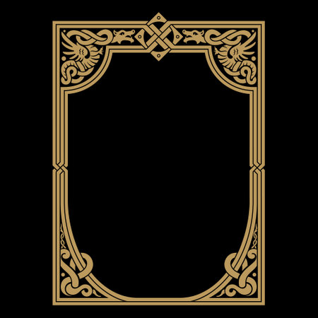 Ancient Scandinavian design. Frame drawn in Celtic-Scandinavian style, with dragon patternsのイラスト素材