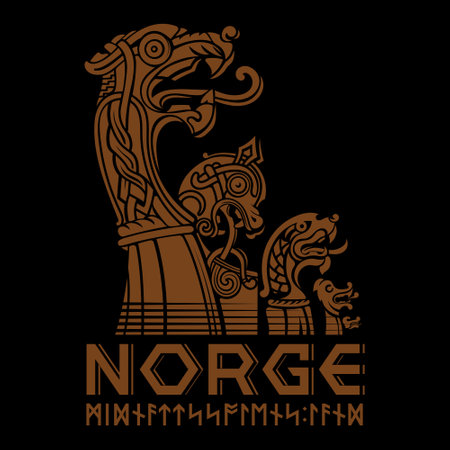 Scandinavian Viking design. Dragon head painted in Old Norse Celtic styleのイラスト素材