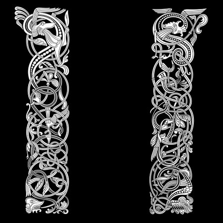 Viking Scandinavian design. Ancient decorative mythical animal in Celtic, Scandinavian style, knot-work illustrationのイラスト素材