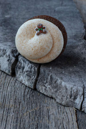 Cupcake on  Dark Wooden Backgroundの写真素材