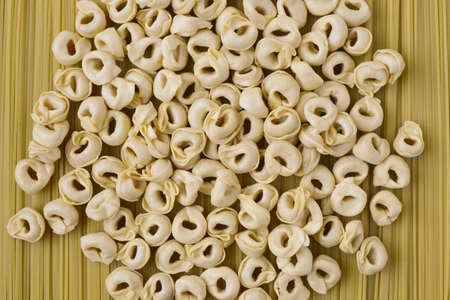 Tortellini with Spaghetti on Backgroundの写真素材