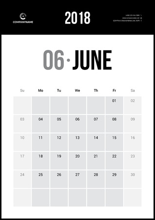 JUNE 2018. Minimalist Wall Calendarのイラスト素材