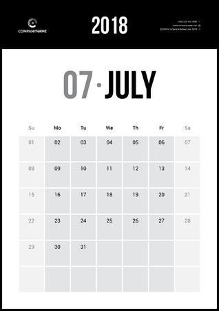 JULY 2018. Minimalist Wall Calendarのイラスト素材