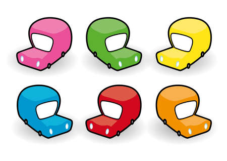 Six multi-coloured van cartoon iconsのイラスト素材