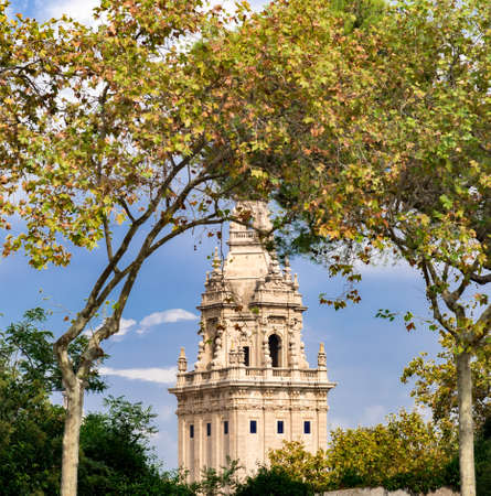 PlaÃÂ§a Espagna, touristic site in the city of Barcelona. A magnificent view of a castleのeditorial素材