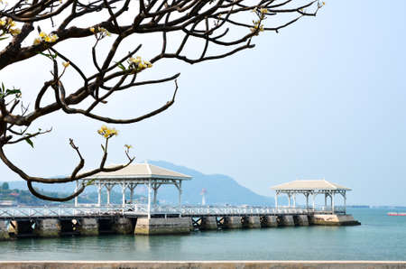 Wooden pier at si-chang island, thailand