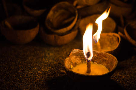 Burning Candles in Coconut Shellsの写真素材