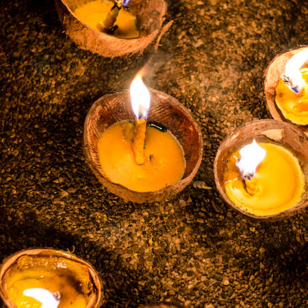 Burning Candles in Coconut Shellsの写真素材