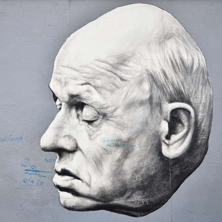 BERLIN - October 14   Graffiti on Berlin Wall at East Side Gallery October 14, 2011 in Berlinの写真素材