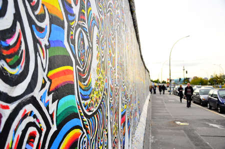BERLIN - October 14   Graffiti on Berlin Wall at East Side Gallery October 14, 2011 in Berlin