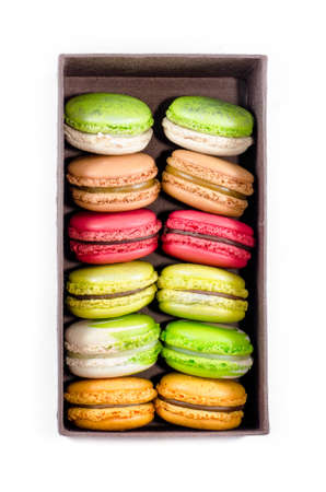 Tasty colorful macaroon on white backgroundの写真素材