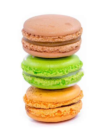 Tasty colorful macaroon on white backgroundの写真素材