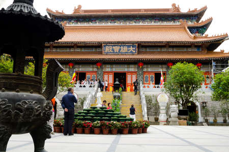 HONG KONG, MARCH 28, Po Lin Monastery, where Big Buddha is located, is a Buddhist monastery, located on Ngong Ping Plateau, on Lantau Island, Hong Kong on 28 March 2014 のeditorial素材