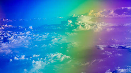 rainbow sky View from the window of an airplane の写真素材