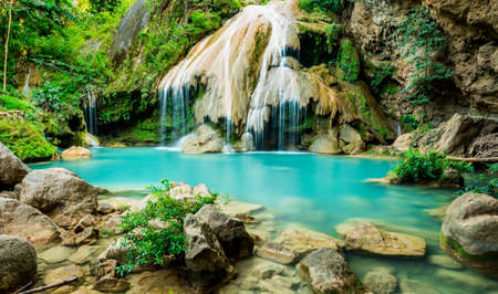 wonderful waterfall, Koe Luang Waterfall in Lamphun, Thailandの写真素材