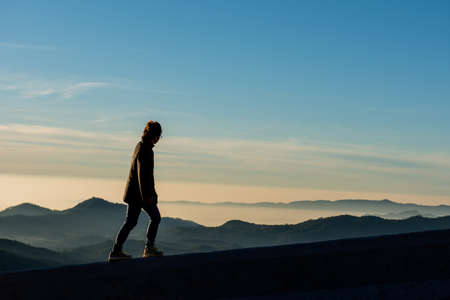 Fog over the mountain and tourist, Doi Inthanon national park the highest mountain in Thailandの写真素材