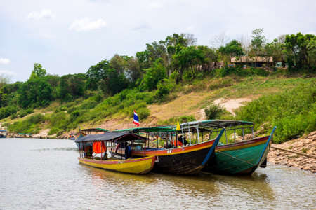 ship at Sam-Pan-Bok Grand Canyon, Amazing of rock in Mekong riverの写真素材