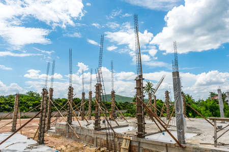 building cement pillar for home constructionの写真素材