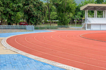Running track with corner of the football fieldの写真素材