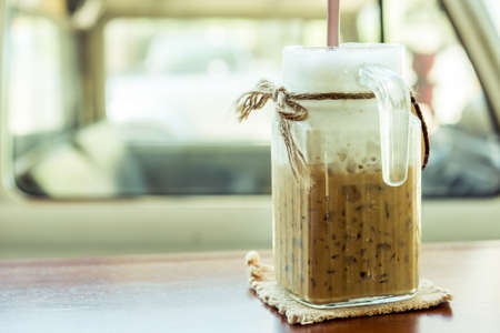 iced coffee on the table.(Iced Cappuccino)の写真素材