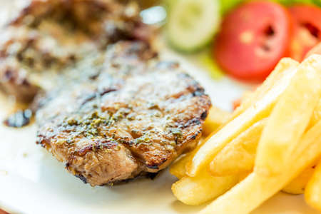 pork steak and vegetable saladの写真素材