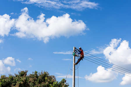 electric pole for install new cable on light polesの写真素材