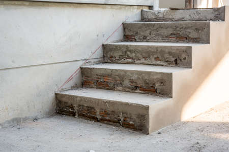 concrete staircase under constructionの写真素材