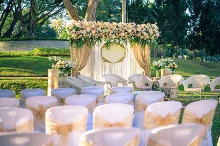 wedding arch decorated with flowers. vintage pictureの写真素材