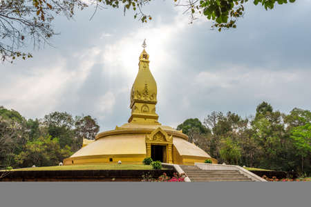 golden pagoda architecture at wat Nong Pah Pong in Ubon Ratchathani province, Thailandのeditorial素材
