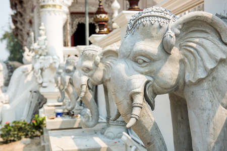 white elephant statue in thai temple at Wat Rong Khun,Thailand.の写真素材
