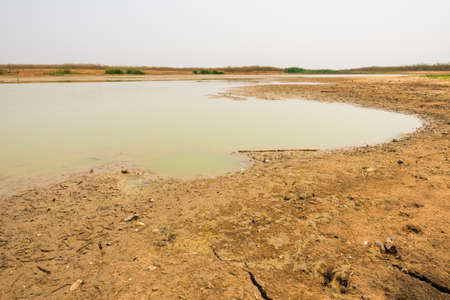 cracked soil in the bottom of a river showing droughtの写真素材