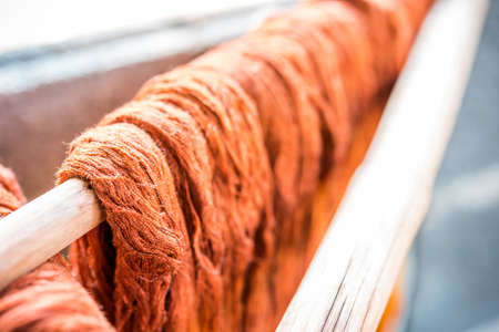 Dyeing silk, Using traditional natural materials, Raw multicolored cotton threadの写真素材
