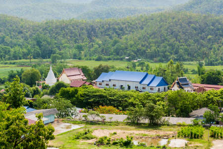 top view of temple in country village at chiang mai, Thailand