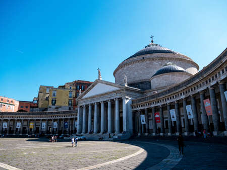 Basilica of San Francesco di Paola in a summer day in Naples, Italyのeditorial素材