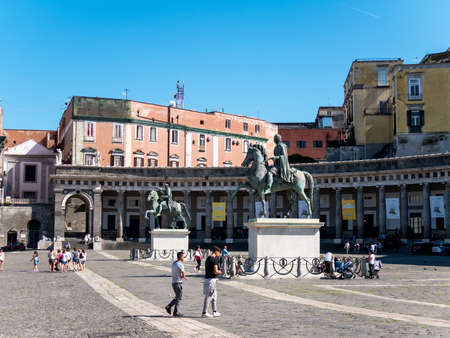 NAPLES, ITALY - JUNE 4, 2016 : Vittorio Emanuele II in front of the Basilica of San Francesco di Paola, located on Piazza del Plebiscito, Naples, Italyのeditorial素材