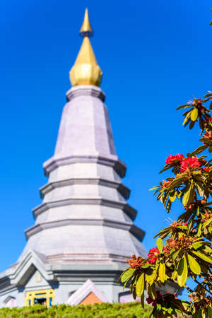 Landmark of pagoda on the top of Inthanon mountain, Chiang Mai, Thailand.の写真素材