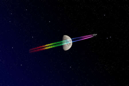 airplane and moonの写真素材