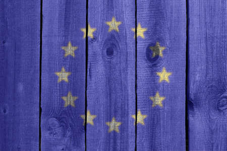 wooden wall with flagの写真素材