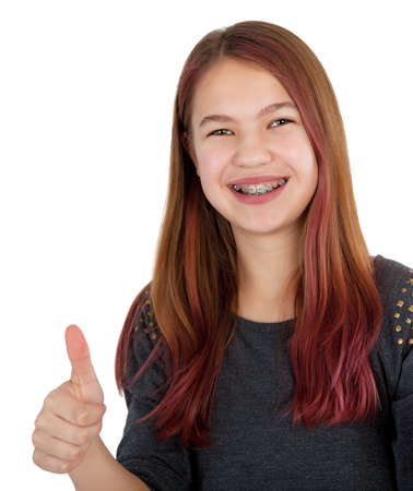 girl showing thumb upの写真素材