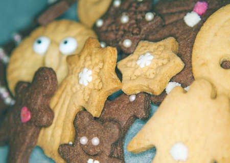 close up of homemade christmas cookiesの写真素材
