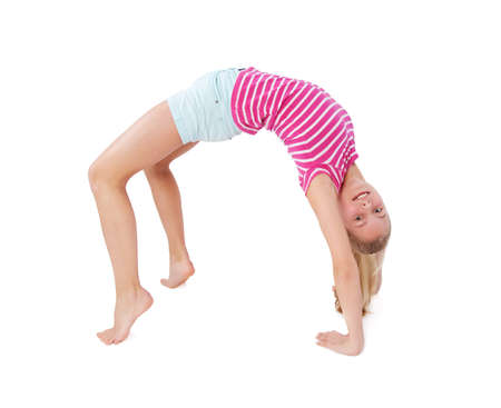 girl doing fitness exercises isolated on white