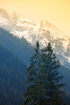 landscape in the Alps with snow-capped mountain tops, Berchtesgadener Land, Bavaria, Germanyの写真素材