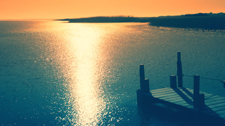 Landing stage at the frozen fjordの写真素材