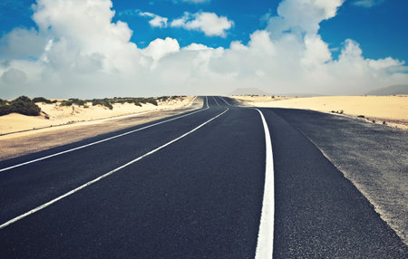 Road through the sand dunesの写真素材