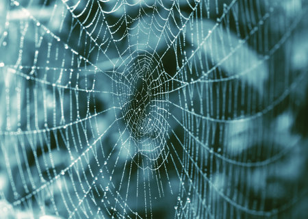 Spider web with water dropsの写真素材