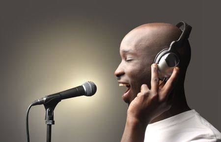 black singer in a studioの写真素材