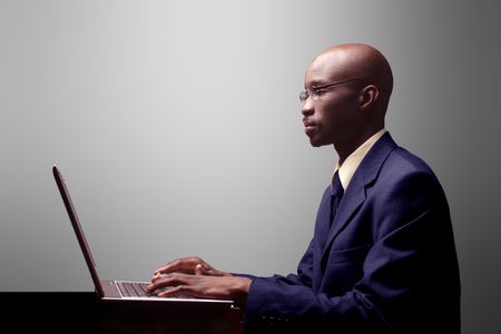 black businessman working on laptopの写真素材